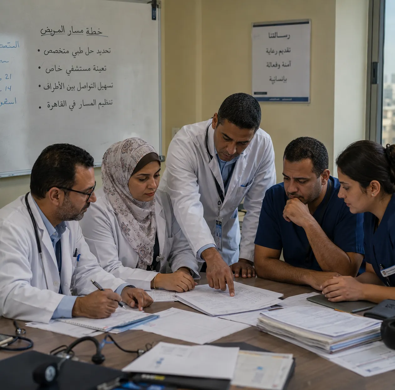 Medical team meeting to coordinate a patient’s care pathway