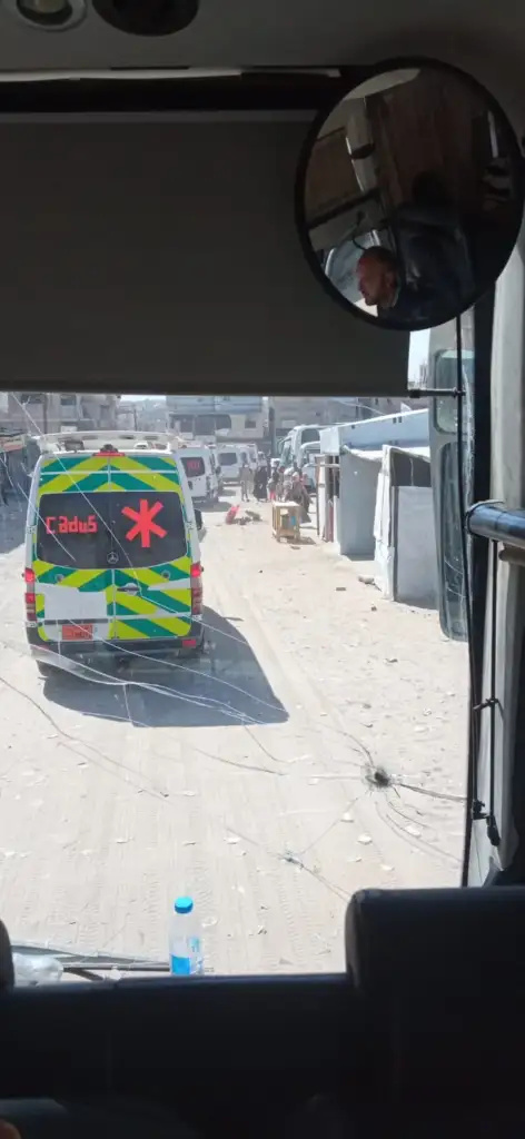 Ambulance deployed in a medical evacuation setting.
