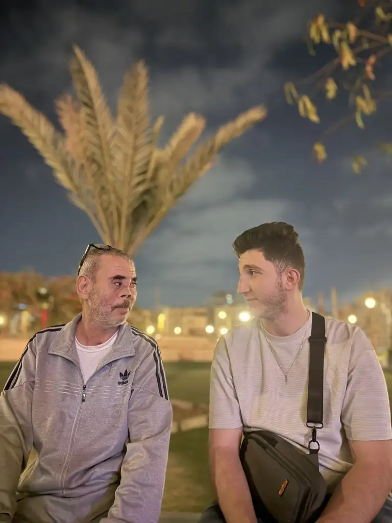 A father and son reunited in Cairo.