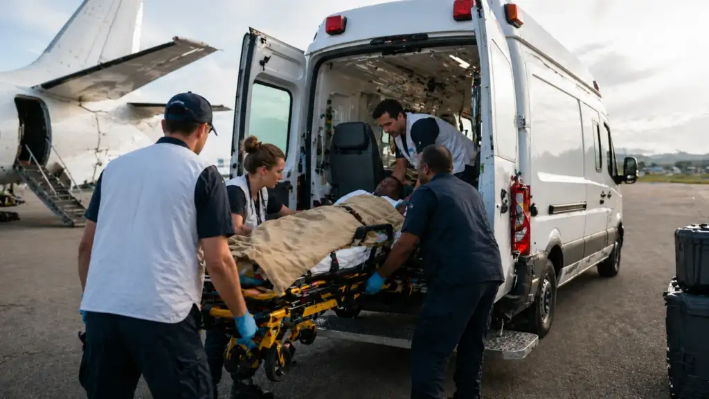 Coordinated medical transfer during an evacuation.