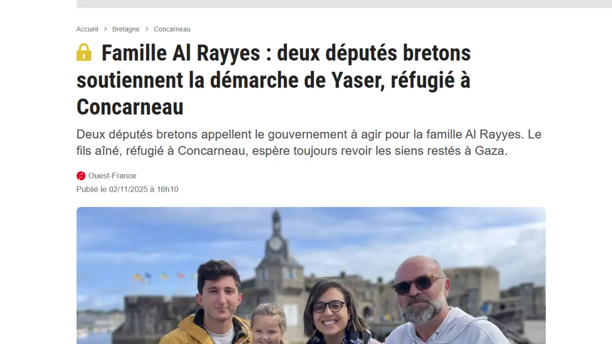 Screenshot of the Ouest-France article on two MPs’ support for the Al Rayyes family