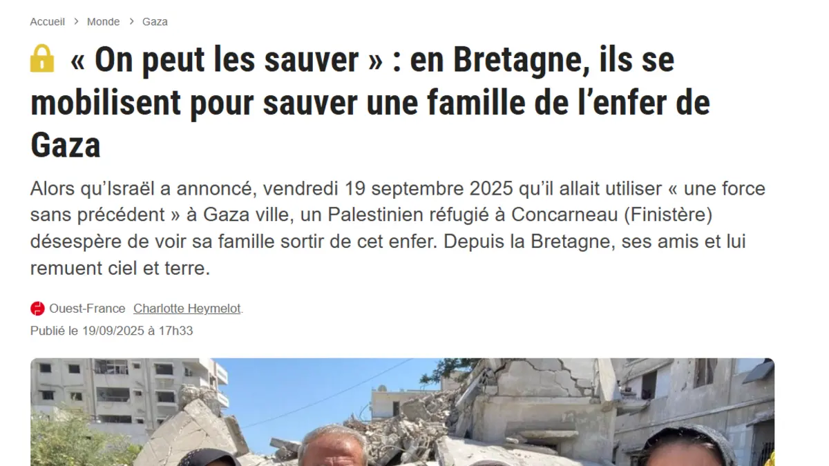 Screenshot of the Ouest-France article on the Breton mobilisation for the Al Rayyes family