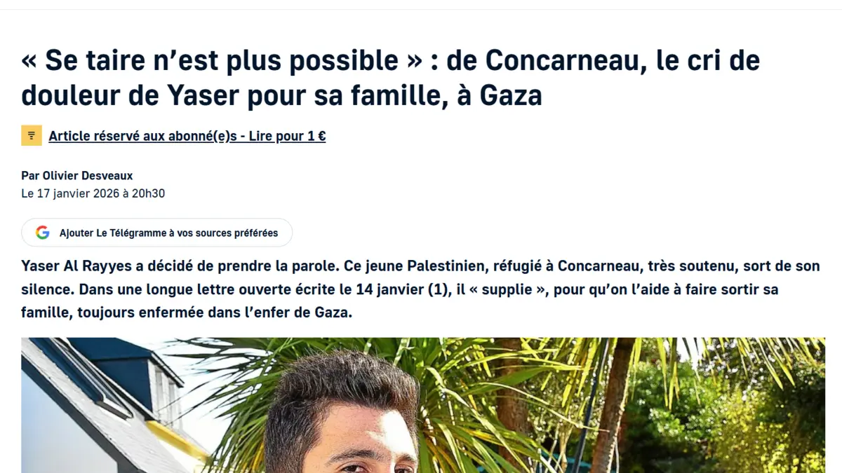Screenshot of the Le Télégramme article on Yaser’s open letter