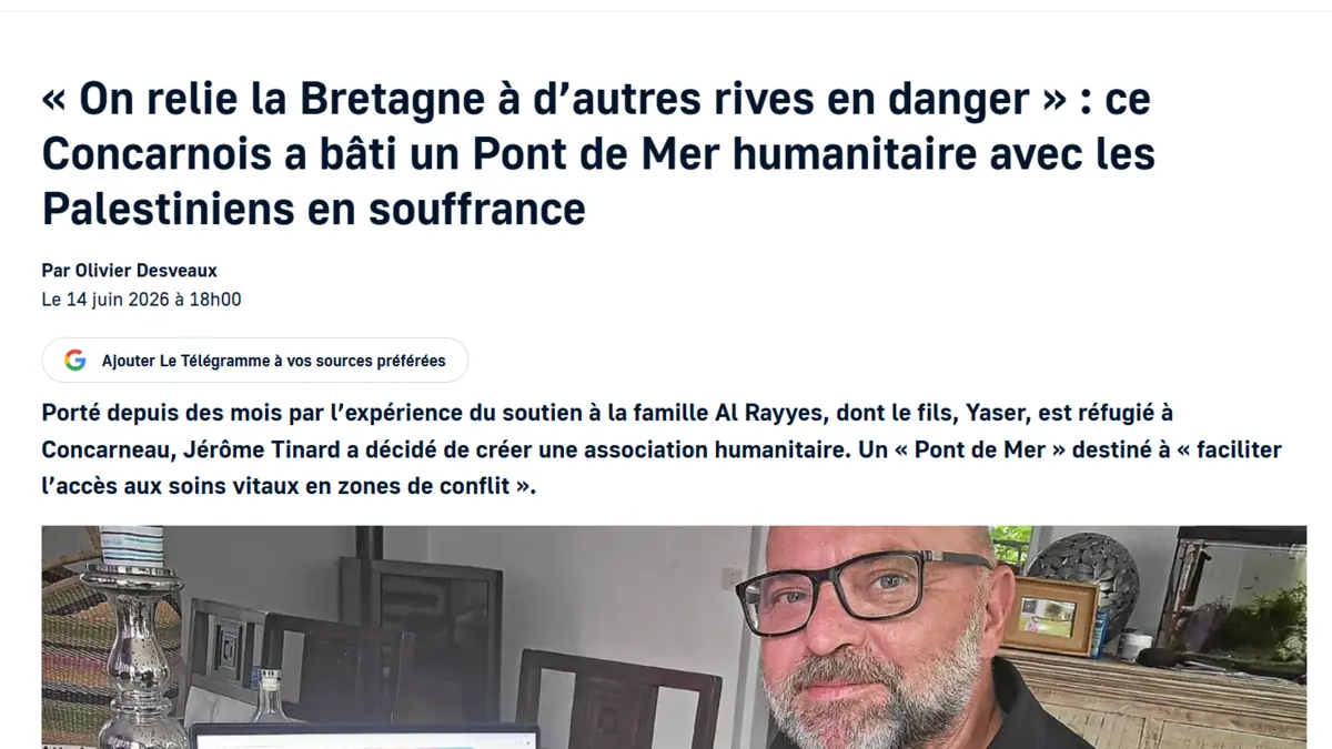 Screenshot of the Le Télégramme article on the creation of Human Sea Bridge